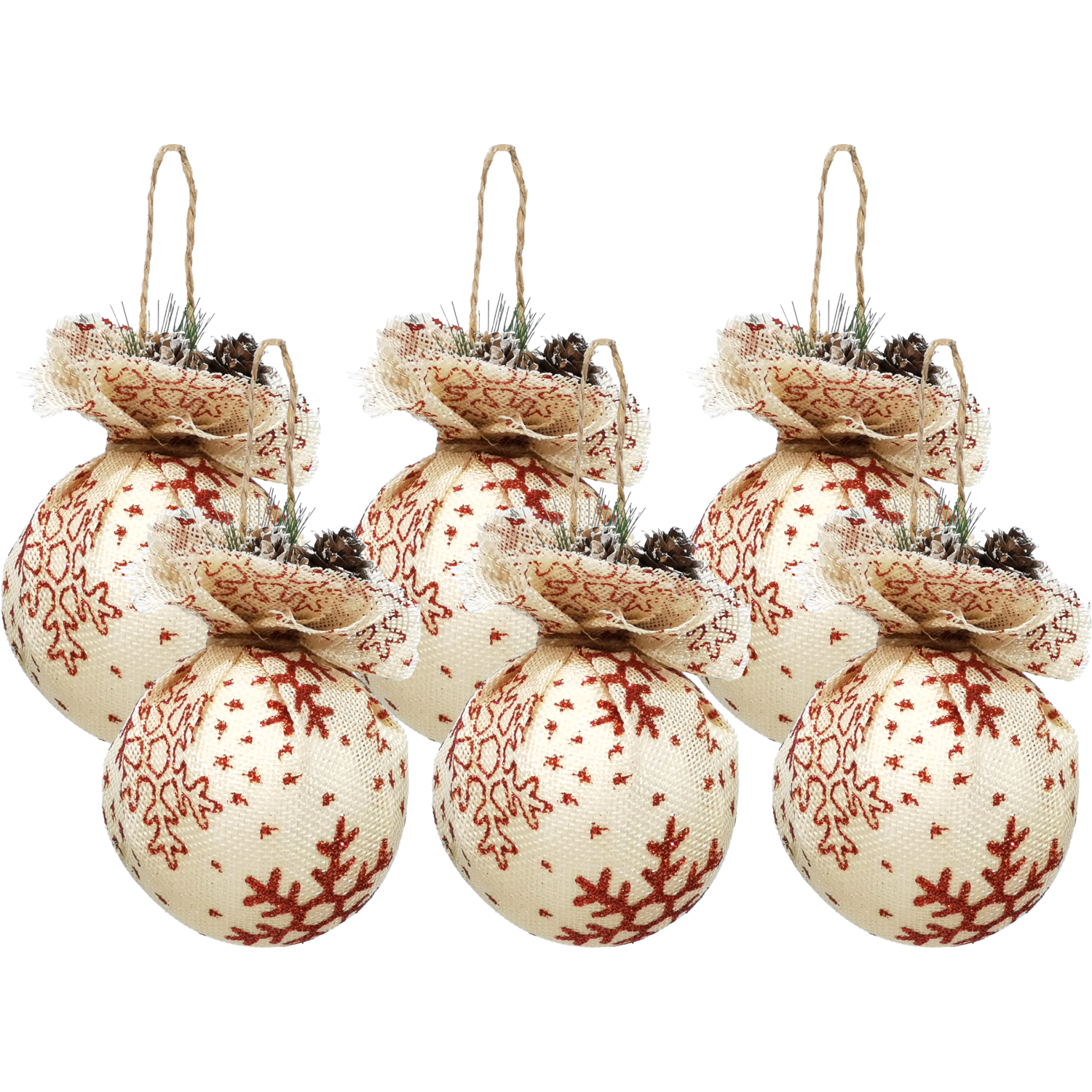 VESTIAMO CASA GRAN NATALE - Palle di Natale con bacche e pigne diametro 8 cm - set 6 pezzi